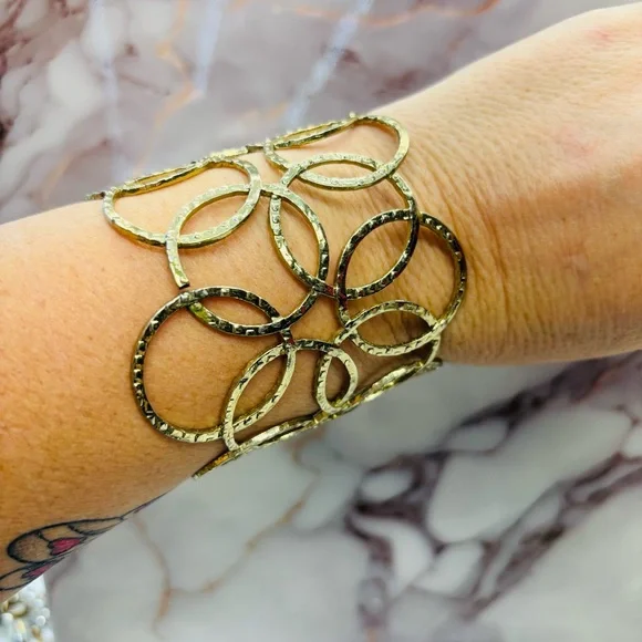 Gas Bijoux Hammered Gold Plated Olympie Circles Rings Cuff